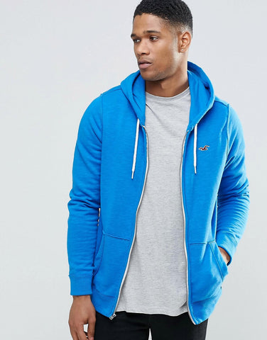 Sudadera con capucha de corte slim azul con cierre de cremallera de Hollister
